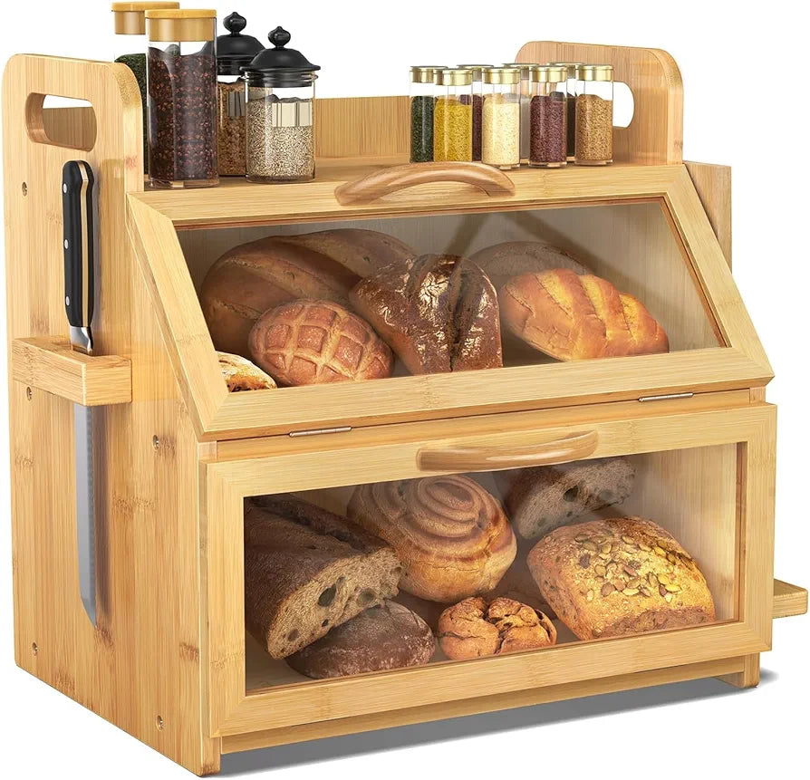 Premium Bamboo Bread Box & Culinary Organizer
