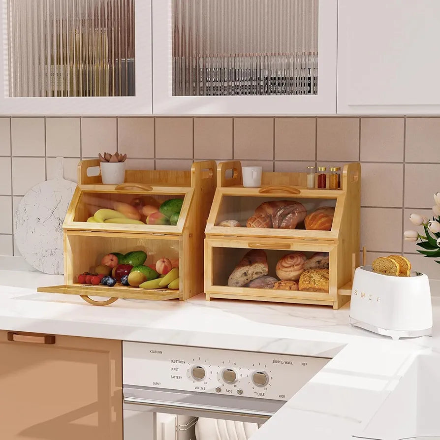 Premium Bamboo Bread Box & Culinary Organizer