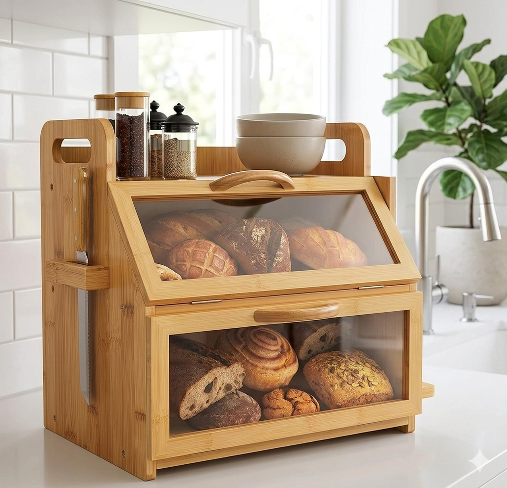 Premium Bamboo Bread Box & Culinary Organizer